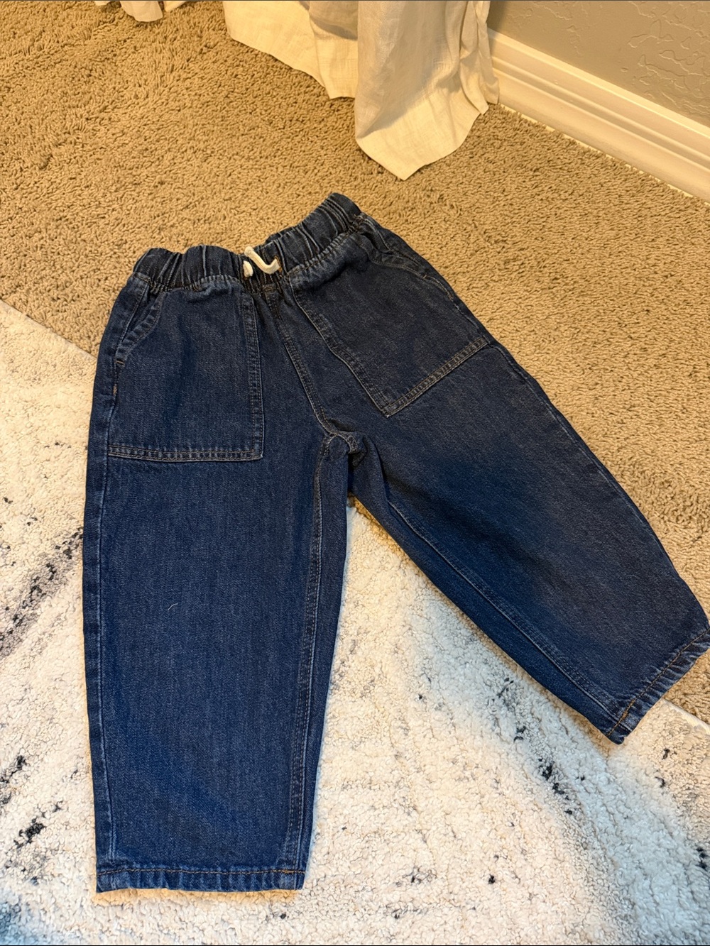 Zara Dark Blue Denim Relaxed Jogger Pants